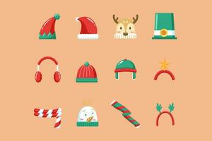 sombreros y bufandas Navidad dibujos animados ilustración colección para decoración y elemento vector