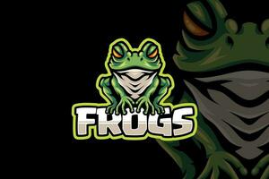 green frog mascot logo design with amphibian animal wild frog for esports gaming team vector