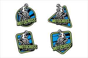 súper moto Insignia logo diseño conjunto colección para deporte y aventuras vector