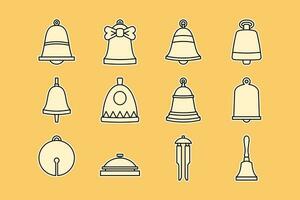 set of bells outline vector illustration on yellow background