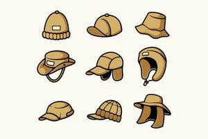 hats for adventure activity and fashion bundle vector isolated  illustration