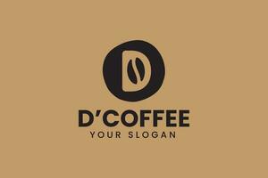 letter D with coffee bean logo design wine drink with sun light element logo design template for cafe, food and beverage business vector