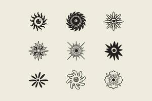 sun and floral handcrafted esoteric retro abstract element symbol illustration vector