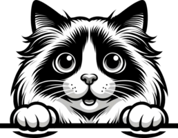 AI generated Cute black and white peeking cat Png.This Design use your own prints and many other task png