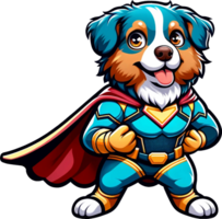 ai gerado australiano pastor cachorro Super heroi ilustração. você vai estar capaz para crio seu próprio Camisetas, poster, cartões, adesivos, canecas, travesseiros, álbuns de recortes, vinil decalques, obra de arte, e mais. png