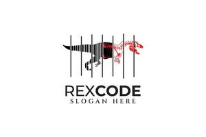 t-rex x-ray scan code modern logo design template vector