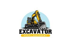 Excavator construction with blue background logo vector design