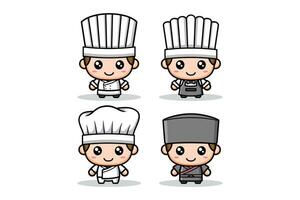 set of cute chef characters in several uniforms illustration  for mascot business and element vector