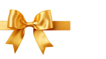 AI generated Golden gift bow and ribbon isolated on transparent background. png