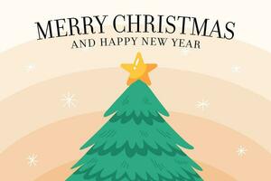 Christmas greetings banner with christmas tree and stars on cream background vector