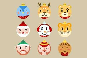 christmas ball ornaments with any xmas character costume head illustration for decoration vector