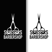 Scissors logo design vintage old simple barber cutting tool black silhouette illustration vector