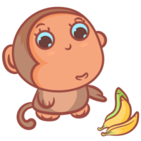 Little monkey hand drawing with banana fruit png