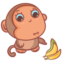 Little monkey hand drawing with banana fruit png