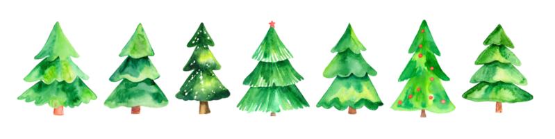 AI generated Watercolor green Christmas tree clip art on transparent background. png
