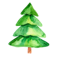 AI generated Watercolor green Christmas tree clip art on transparent background. png