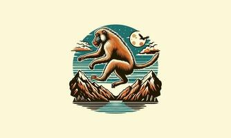 baboon jump on mountain vector artwork design