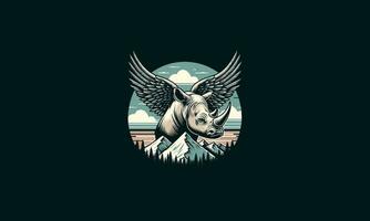 rhino with wings on mountain vector artwork design