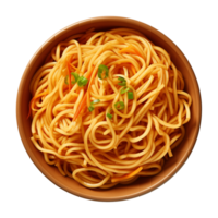 AI generated a bowl of Chinese noodles isolated on a transparent background, top view png