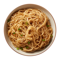 AI generated a bowl of Chinese noodles isolated on a transparent background, top view png