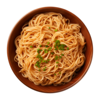 AI generated a bowl of Chinese noodles isolated on a transparent background, top view png