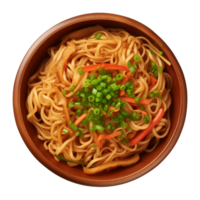 AI generated a bowl of Chinese noodles isolated on a transparent background, top view png