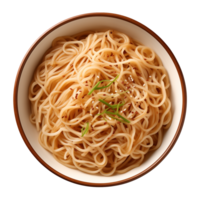 AI generated a bowl of Chinese noodles isolated on a transparent background, top view png