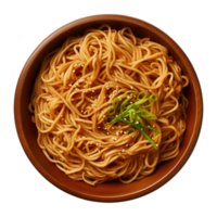 AI generated a bowl of Chinese noodles isolated on a transparent background, top view png