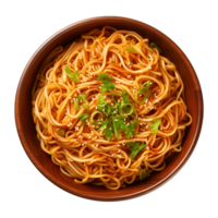 AI generated a bowl of Chinese noodles isolated on a transparent background, top view png