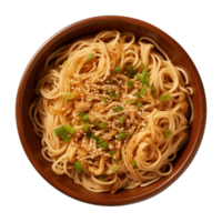 AI generated a bowl of Chinese noodles isolated on a transparent background, top view png