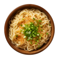 AI generated a bowl of Chinese noodles isolated on a transparent background, top view png