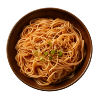 AI generated a bowl of Chinese noodles isolated on a transparent background, top view png