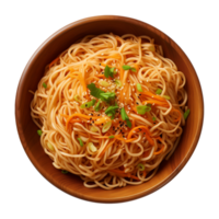 AI generated a bowl of Chinese noodles isolated on a transparent background, top view png