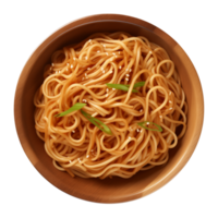 AI generated a bowl of Chinese noodles isolated on a transparent background, top view png