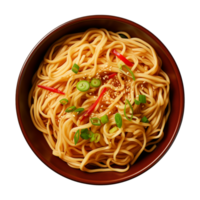 AI generated a bowl of Chinese noodles isolated on a transparent background, top view png