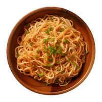 AI generated a bowl of Chinese noodles isolated on a transparent background, top view png