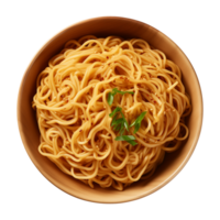 AI generated a bowl of Chinese noodles isolated on a transparent background, top view png