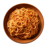 AI generated a bowl of Chinese noodles isolated on a transparent background, top view png