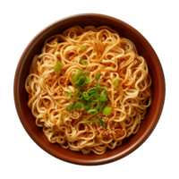 AI generated a bowl of Chinese noodles isolated on a transparent background, top view png