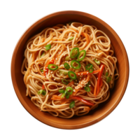 AI generated a bowl of Chinese noodles isolated on a transparent background, top view png