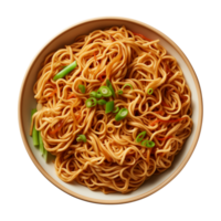 AI generated a bowl of Chinese noodles isolated on a transparent background, top view png