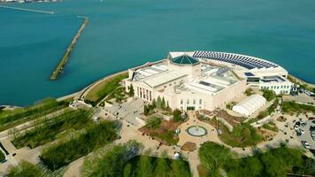 Chicago, Illinois. United States - March 2 2023 Above view The Shedd Aquarium in Chicago. Sunny day in downtown Chicago. video