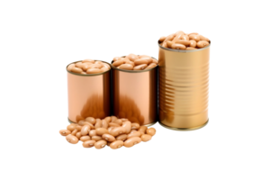 AI generated Open bean cans full of beans isolated on transparent background, AI png