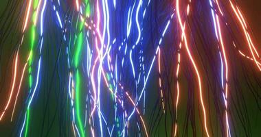 3d animation of black and neon ropes with science fiction style video