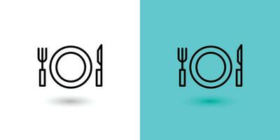 plato y cuchillo con un tenedor y cuchillo icono logo vector