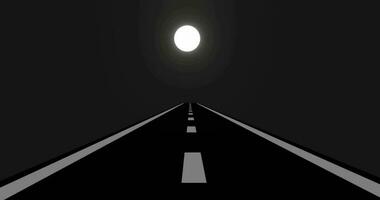 3d animation of highway and full moon, dark background, 3d render video