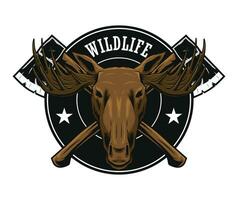 wildlife logo with moose and axe drawing vector