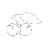 Continuous one single line drawing of ripe fruit icon in silhouette on a white background vector