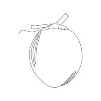 Continuous one line drawing of coconut fruit on white background. Vector illustration