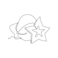 continuous line drawing of half and full starfruit. Vector illustration on white background.